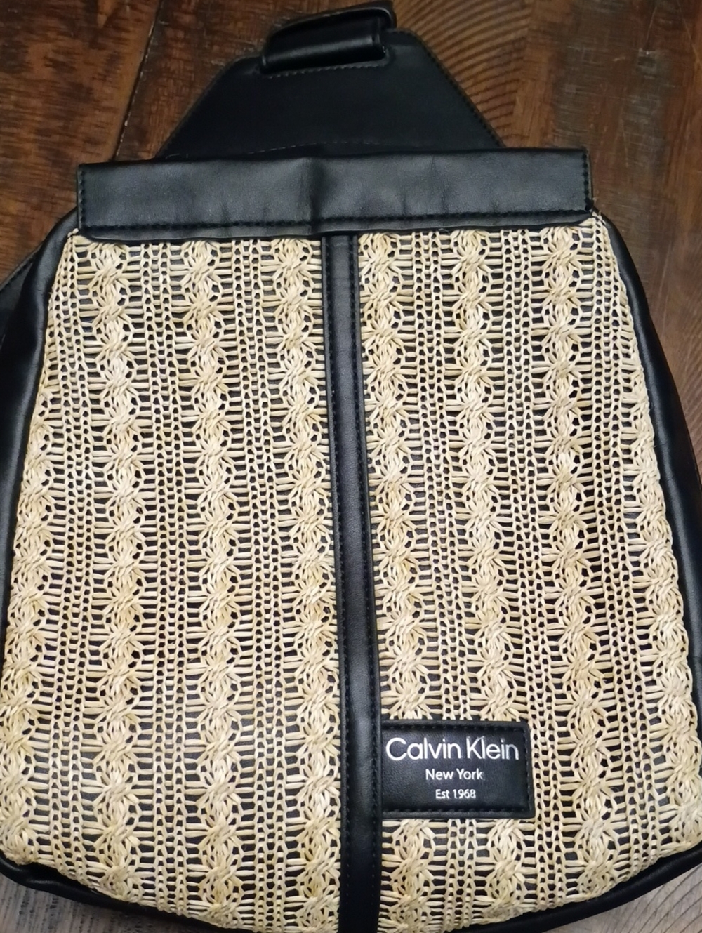 Calvin Klein Black & Natural Woven Panel Backpack